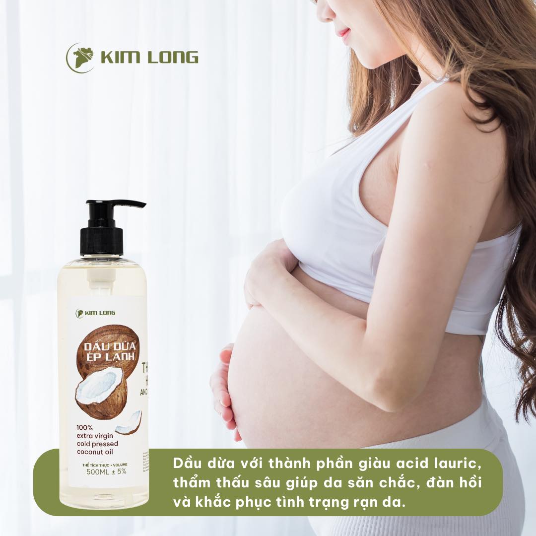 Dầu dừa ép lạnh Kim Long cho mẹ bầu / Kim Long cold-pressed coconut oil for pregnant women.