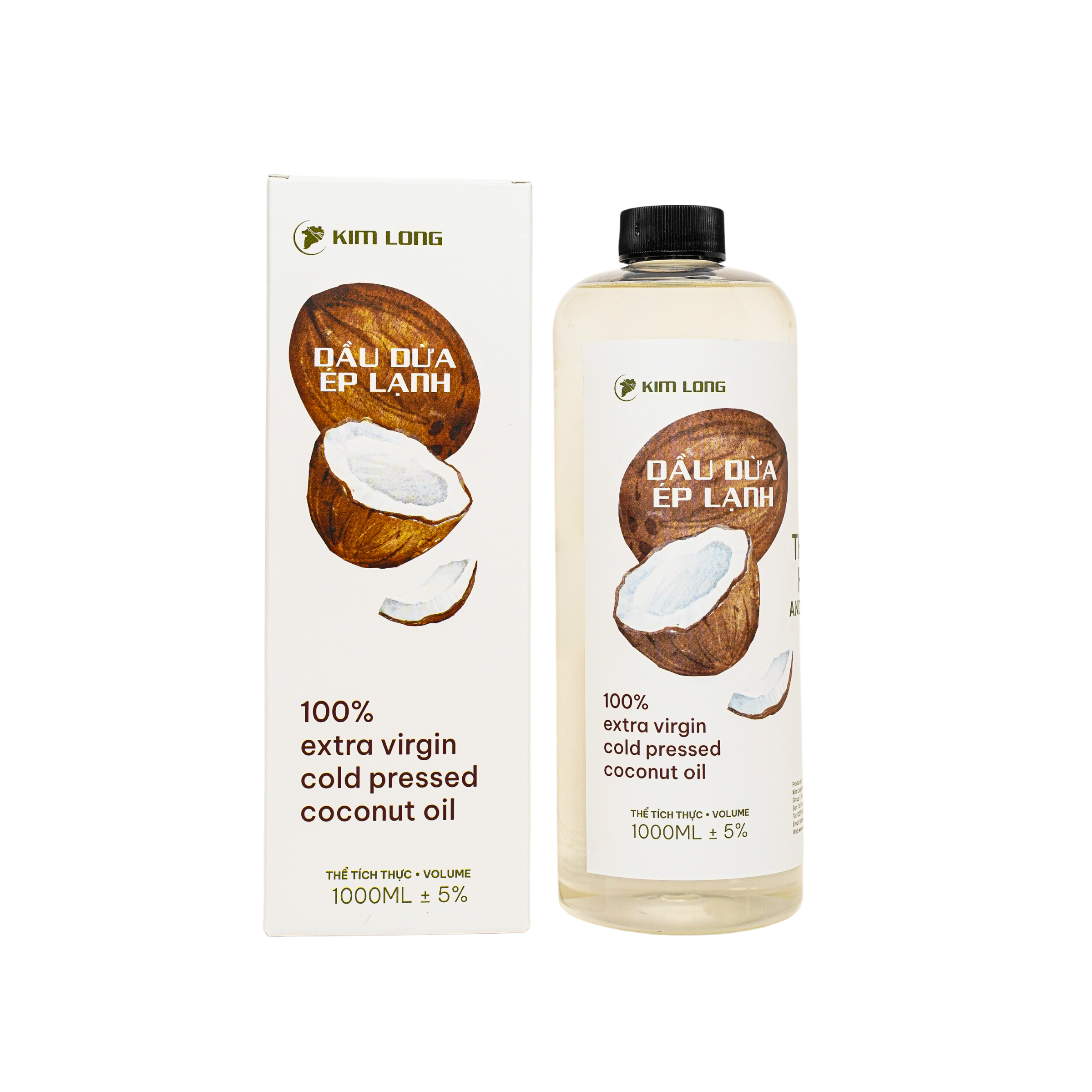 Dầu dừa ép lạnh Kim Long – Cold-pressed Kim Long coconut oil, 100% nguyên chất – pure & natural for hair, skin, and cooking