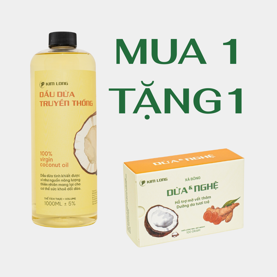 Combo Dầu Dừa Truyền Thống 1000ml Tặng 1 Xà Bông Dừa Nghệ Handmade