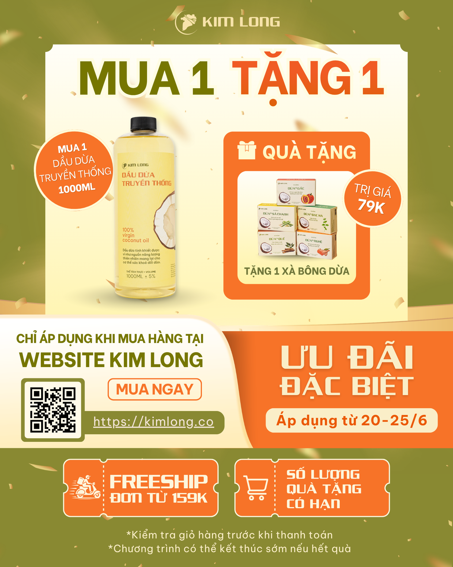[Combo] Dầu dừa truyền thống 1000ml - tặng xà bông dừa