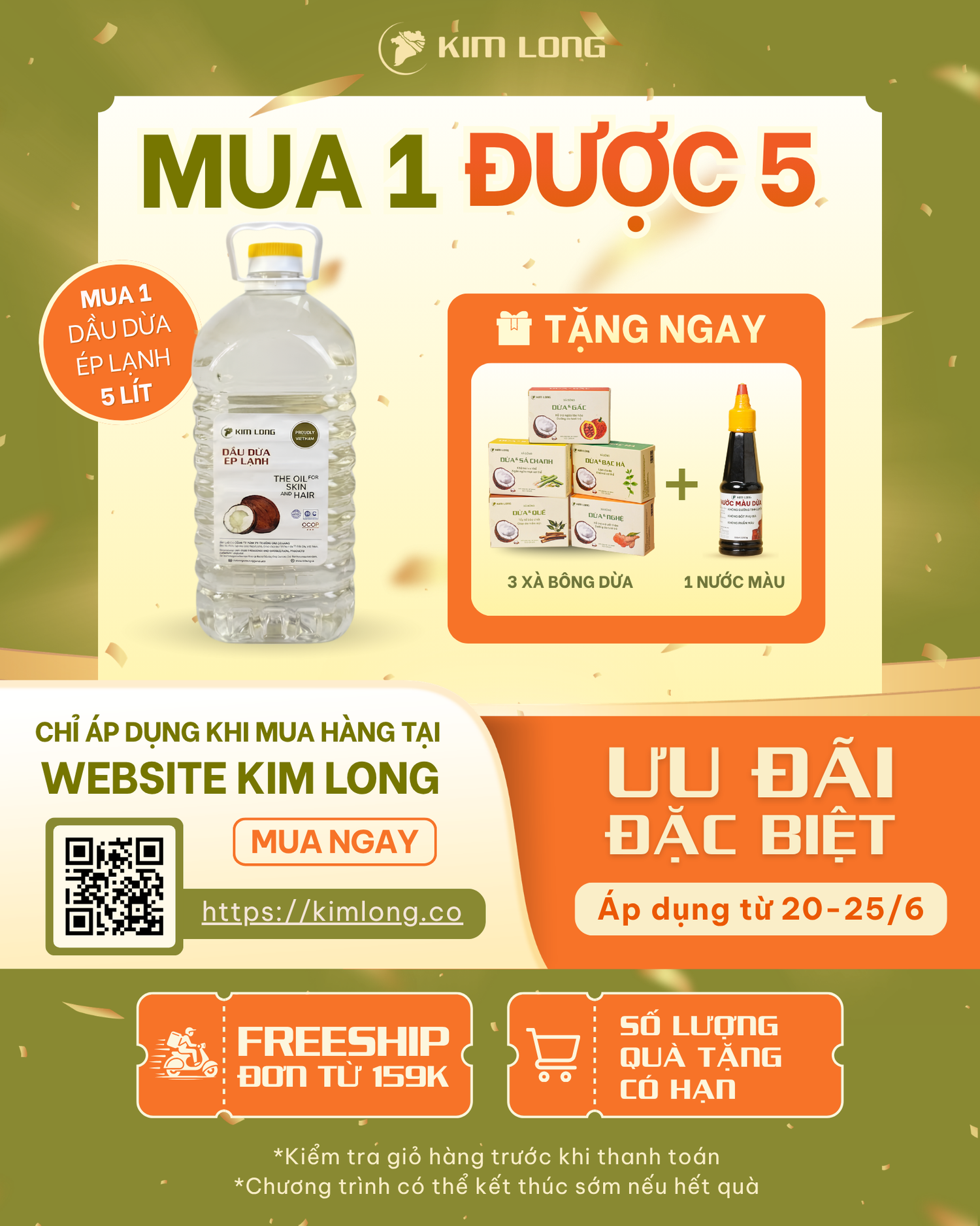 [Combo mua 1 được 5] Dầu dừa ép lạnh can 5 lít