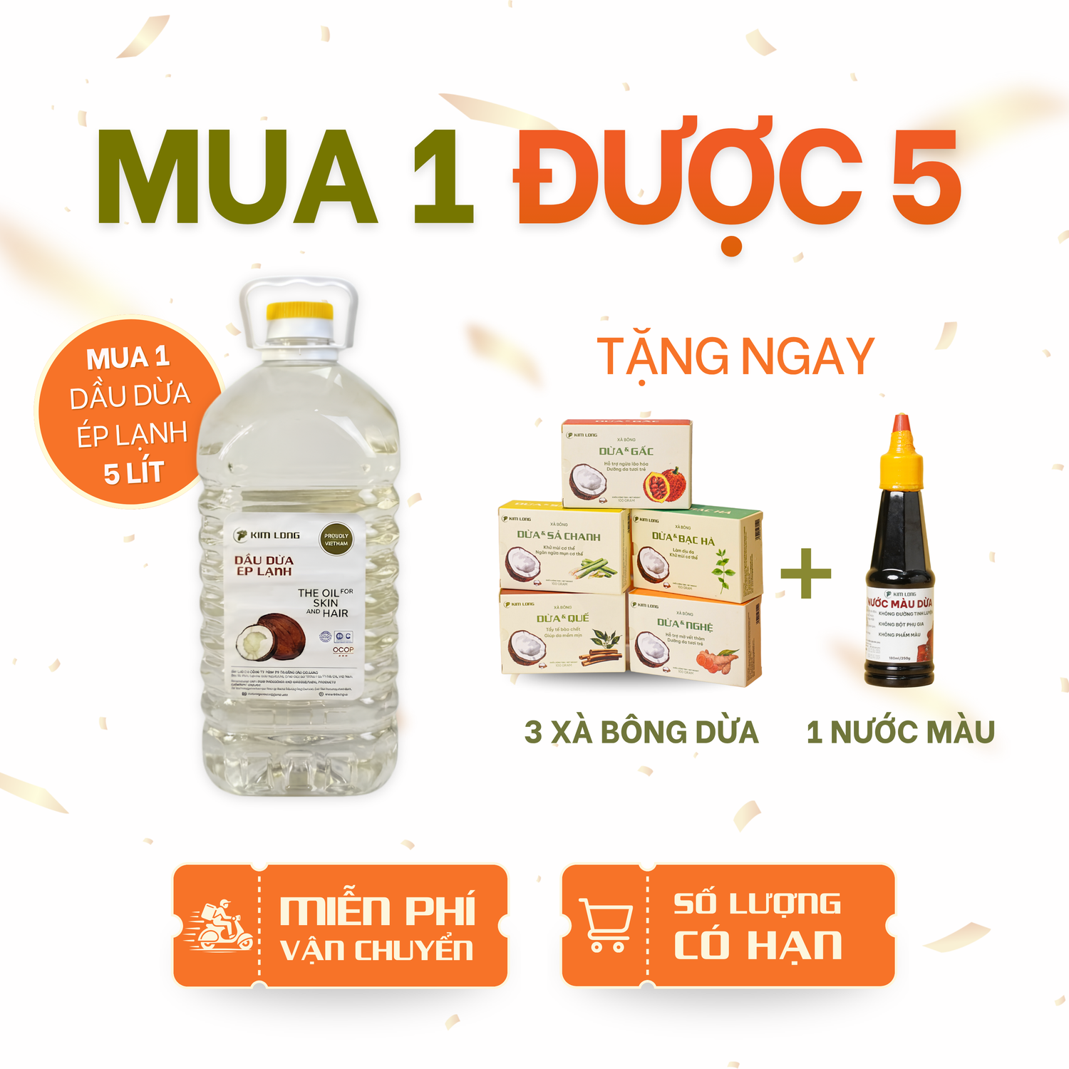[Mua 1 được 5] Dầu dừa ép lạnh 5 lít