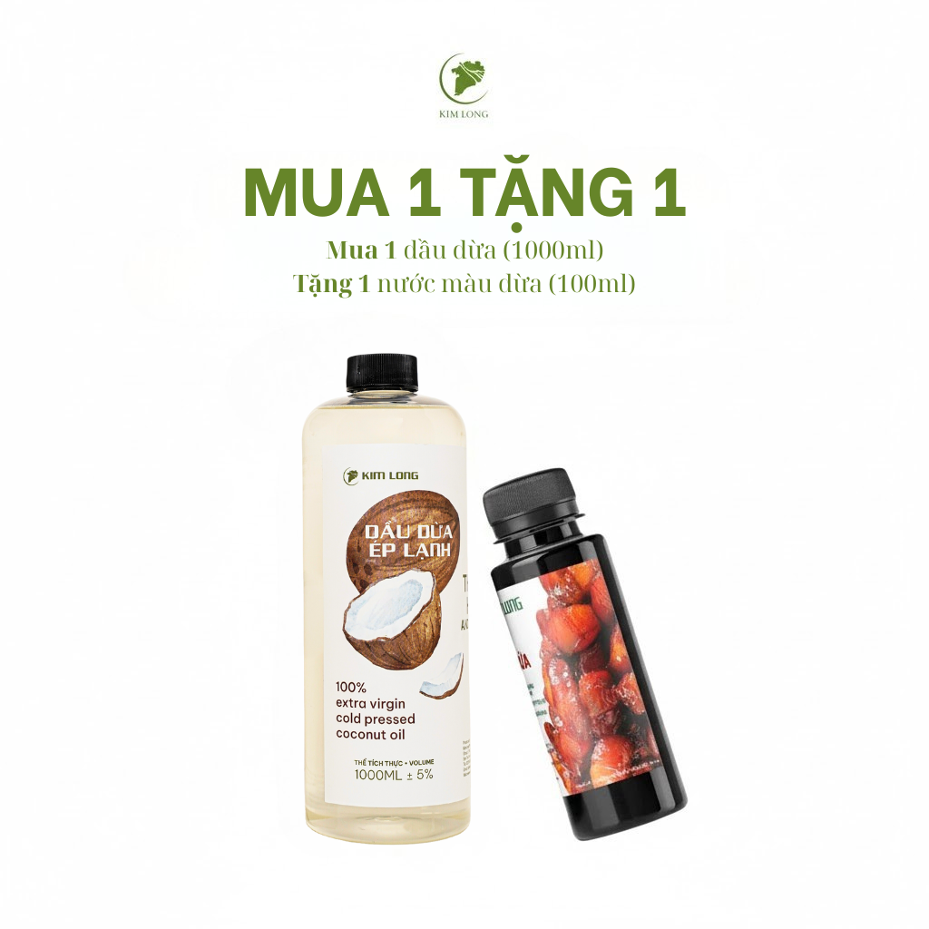 Dầu dừa ép lạnh 1000ml (tặng 1 nước màu dừa)